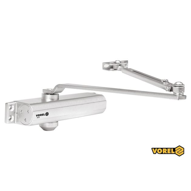 Дотягувач дверей механічний VOREL, 25-85 кг, 180°, срібний, фото  | SNABZHENIE.com.ua