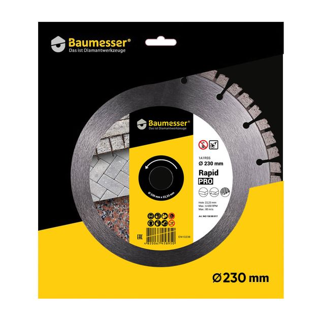 Круг алмазний відрізний Baumesser Rapid 1A1RSS/C3-H 230 x 2,4/1,5 x 10 x 22,23-16 (94315080017), фото , зображення 5 | SNABZHENIE.com.ua Круг алмазний відрізний Baumesser Rapid 1A1RSS/C3-H 230 x 2,4/1,5 x 10 x 22,23-16 (94315080017), фото , зображення 5 | SNABZHENIE.com.ua