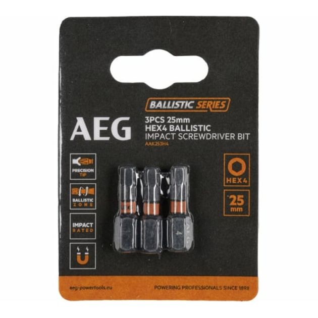 Насадки AEG HEX 4, l=25 мм, 3 шт., ударостійкі, фото  | SNABZHENIE.com.ua