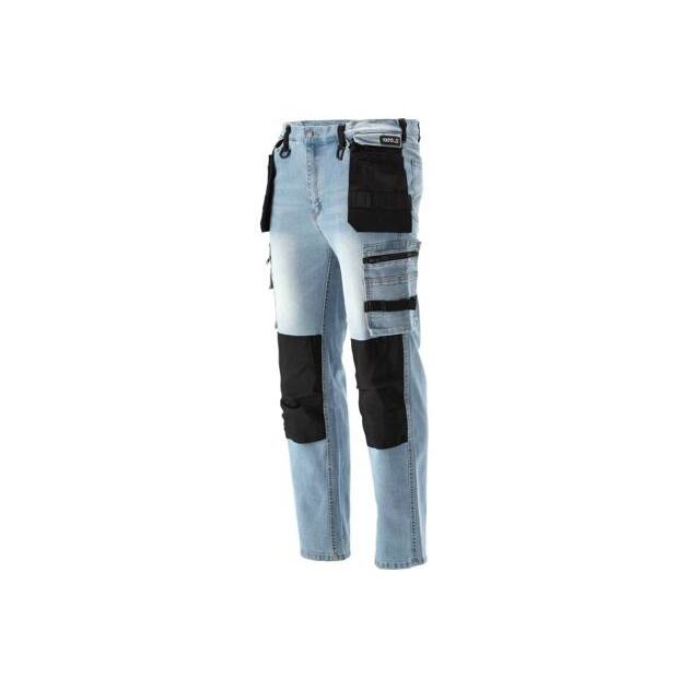 Штани джинсові YATO L/XL, 98-106 см, ріст 180-188 см, голубі, 17 кишень, фото  | SNABZHENIE.com.ua