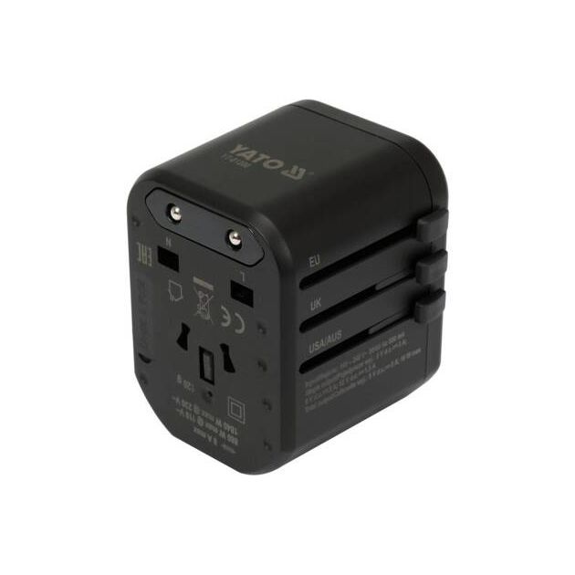 Адаптер-розетка YATO 110-240 В, до 8 А, с USB и вилками, фото  | SNABZHENIE.com.ua