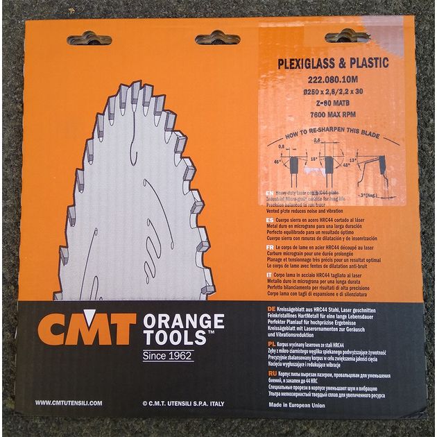 Диск пильный 250x30 мм, Z 80, для ПВХ и оргстекла CMT (222.080.10M), фото , изображение 13 | SNABZHENIE.com.ua