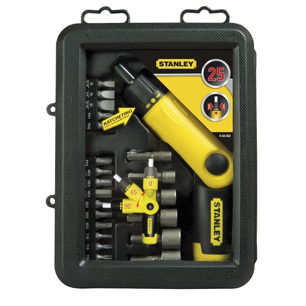 Отвертка Pistol Grip Ratchet з храповим механізмом у наборі з 23 вставками (25 предметів) STANLEY (0-63-022), фото , зображення 2 | SNABZHENIE.com.ua Отвертка Pistol Grip Ratchet з храповим механізмом у наборі з 23 вставками (25 предметів) STANLEY (0-63-022), фото , зображення 2 | SNABZHENIE.com.ua