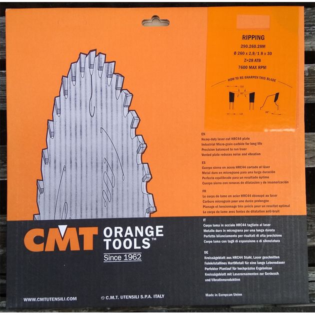 Пила CMT 260x30 мм, Z 28 для ручных циркулярок, продольное пиление, фото , изображение 5 | SNABZHENIE.com.ua