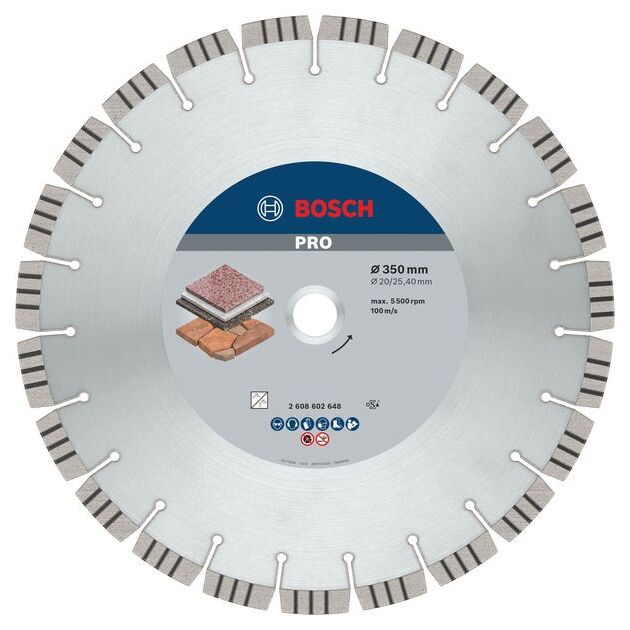 Алмазный отрезной диск Bosch 350 x 20,00+25,40 x 3,2 мм для камня, фото  | SNABZHENIE.com.ua