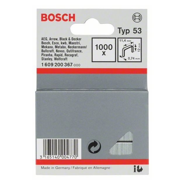 Скоби з тонкого дроту тип 53 11,4 x 0,74 x 12 мм BOSCH, фото , зображення 2 | SNABZHENIE.com.ua