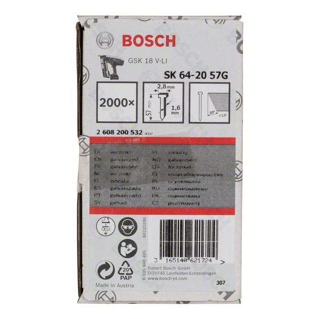 Штифт з потайною головкою SK64 20G 57 мм, оцинкований BOSCH, фото , зображення 2 | SNABZHENIE.com.ua Штифт з потайною головкою SK64 20G 57 мм, оцинкований BOSCH, фото , зображення 2 | SNABZHENIE.com.ua