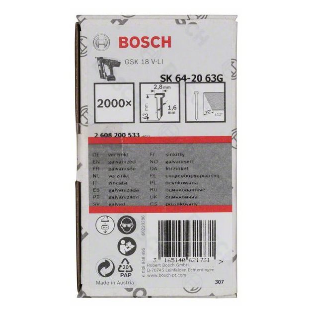Штифт с потайной головкой SK64 20G 63 мм оцинкованный BOSCH, фото , изображение 2 | SNABZHENIE.com.ua Штифт с потайной головкой SK64 20G 63 мм оцинкованный BOSCH, фото , изображение 2 | SNABZHENIE.com.ua