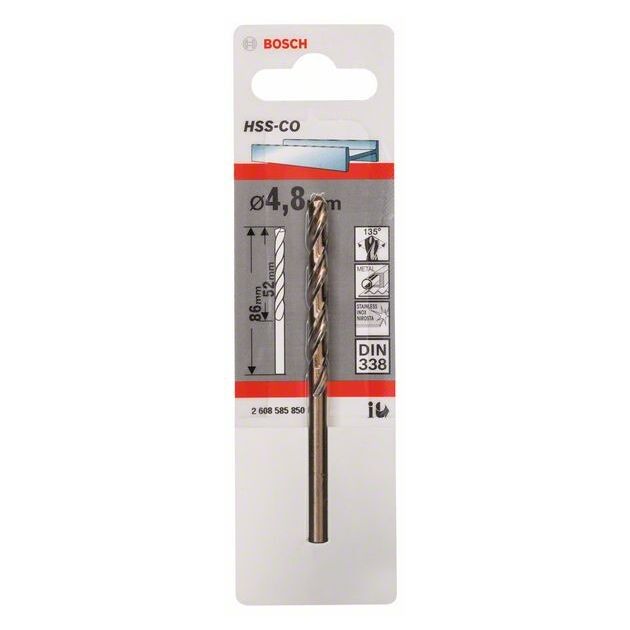 Сверло по металлу HSS-Co, DIN 338, 4,8 x 52 x 86 мм, BOSCH, фото , изображение 2 | SNABZHENIE.com.ua