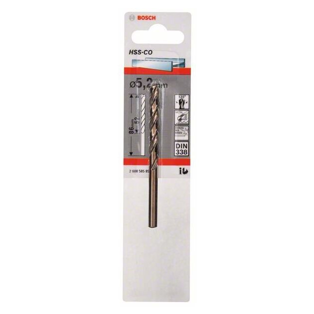 Сверло по металлу HSS-Co, DIN 338, 5,2 x 52 x 86 мм BOSCH, фото , изображение 2 | SNABZHENIE.com.ua
