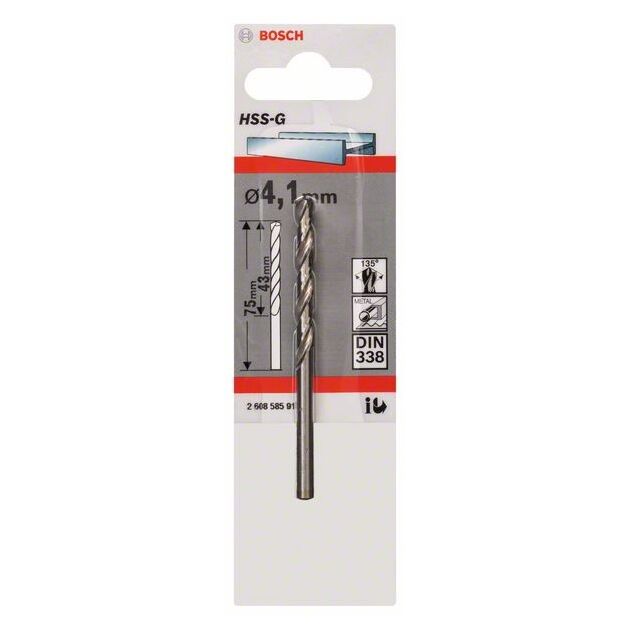Сверло по металлу HSS-G, DIN 338, 4,1 x 43 x 75 мм, BOSCH, фото , изображение 2 | SNABZHENIE.com.ua