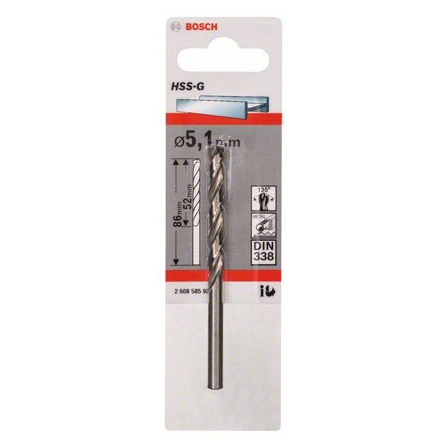 Свердло по металлу HSS-G, DIN 338, 5,1 x 52 x 86 мм, BOSCH, фото , изображение 2 | SNABZHENIE.com.ua