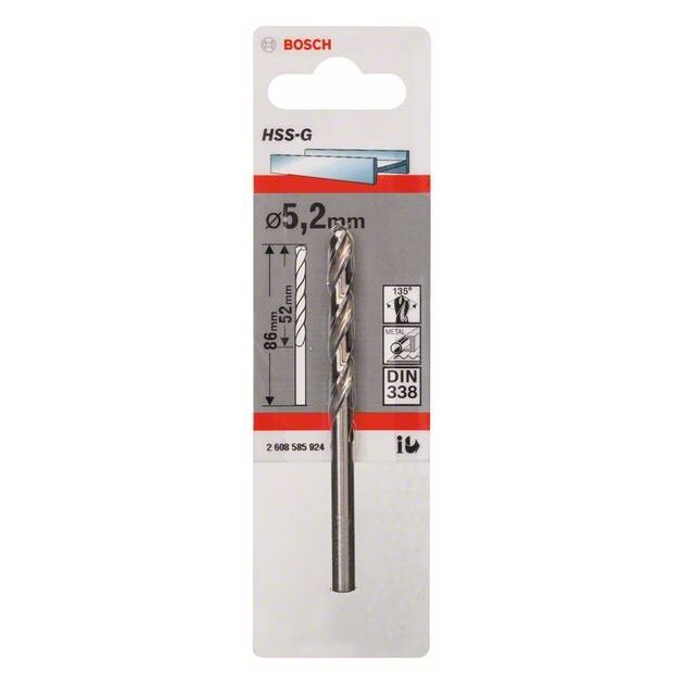 Сверло по металлу HSS-G, DIN 338, 5,2x52x86 мм, BOSCH, фото , изображение 2 | SNABZHENIE.com.ua