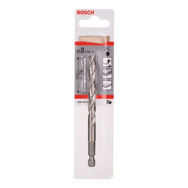Сверла спиральные по дереву 8 x 75 x 117 мм с 1/4 хвостовиком BOSCH, фото , изображение 2 | SNABZHENIE.com.ua