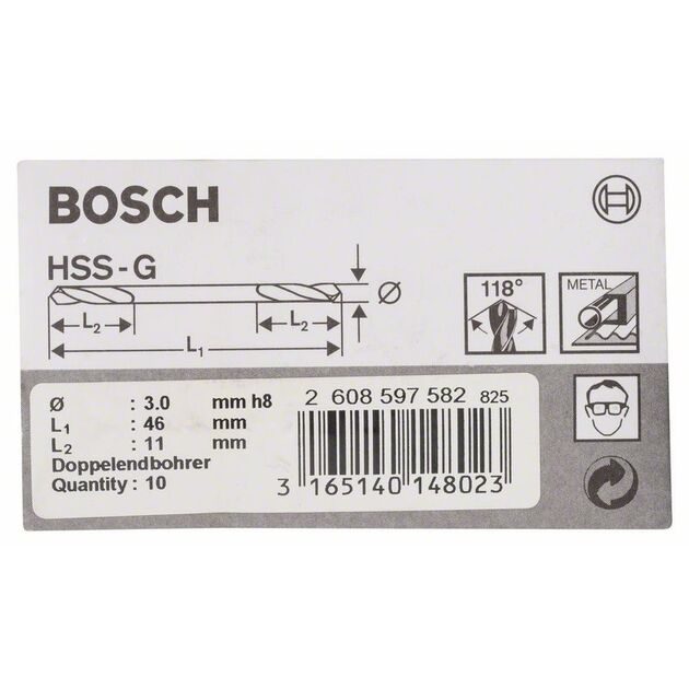 Двусторонние сверла 3 x 11 x 46 мм BOSCH, фото , изображение 2 | SNABZHENIE.com.ua