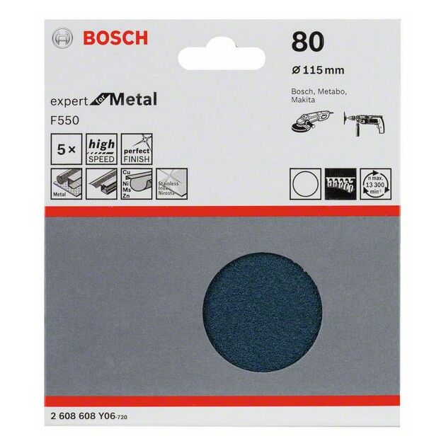 Шлифовальные листы F550, 5 шт, 115 мм, 80 BOSCH, фото , изображение 2 | SNABZHENIE.com.ua