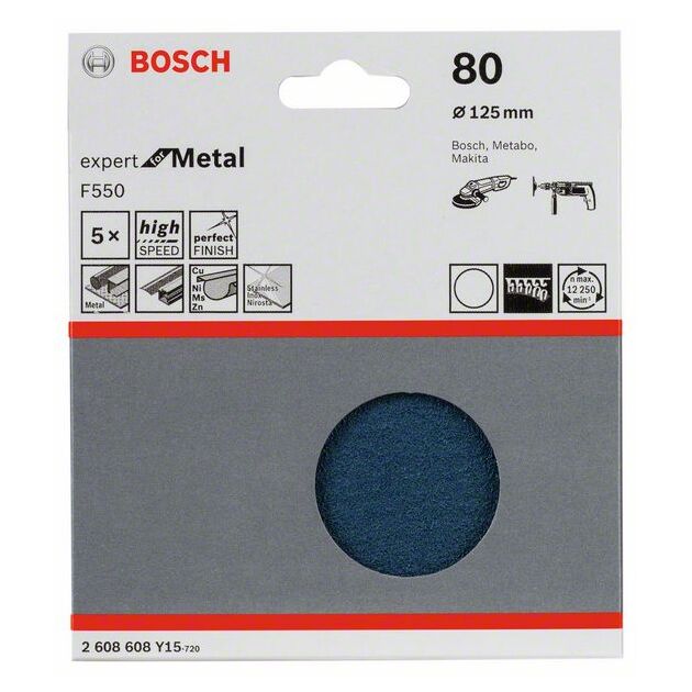 Шлифовальные листы BOSCH F550, 125 мм, 80, упак. по 5 шт., фото , изображение 2 | SNABZHENIE.com.ua