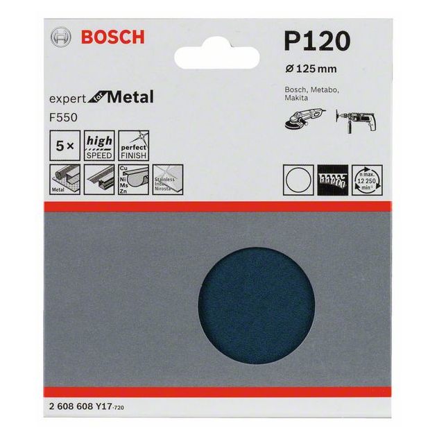 Шлифовальные листы BOSCH F550, 125 мм, 120 грит, 5 шт. в упаковке, фото , изображение 2 | SNABZHENIE.com.ua
