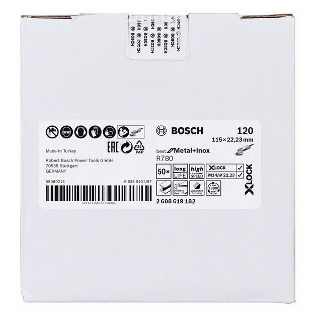 Волокнистый шлифовальный круг X-LOCK, 115 мм, G120, для металла и нержавейки BOSCH, фото , изображение 2 | SNABZHENIE.com.ua