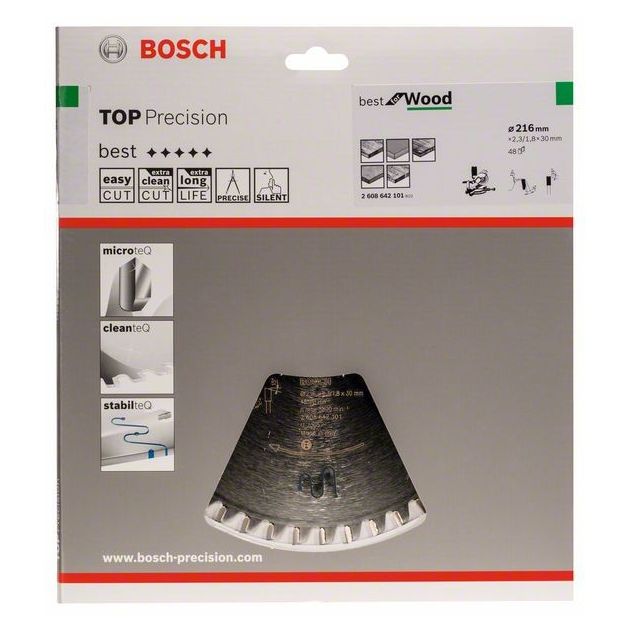 Пильный диск Bosch Top Precision 216 мм для дерева, 48 зубьев, фото , изображение 2 | SNABZHENIE.com.ua