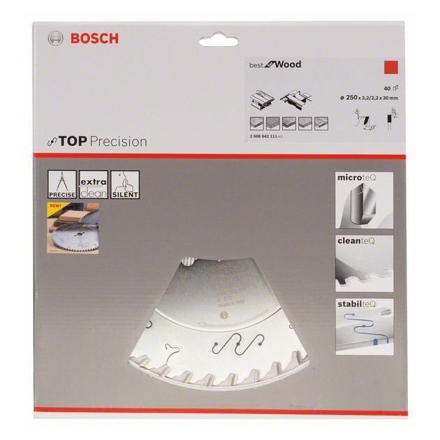 Пильный диск BOSCH Top Precision 250x30x3,2 мм, 40 зубьев для дерева, фото , изображение 2 | SNABZHENIE.com.ua