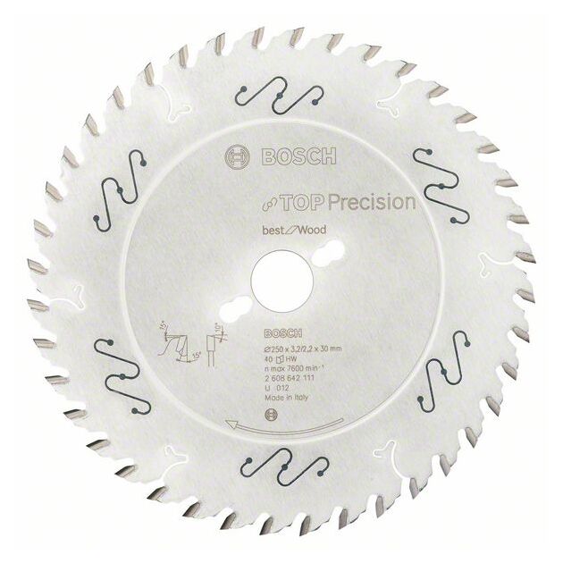 Пильный диск BOSCH Top Precision 250x30x3,2 мм, 40 зубьев для дерева, фото  | SNABZHENIE.com.ua