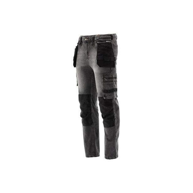 Штаны рабочие джинсовые стрейч YATO L/XL, серые, 17 карманов, 71% хлопок, фото  | SNABZHENIE.com.ua