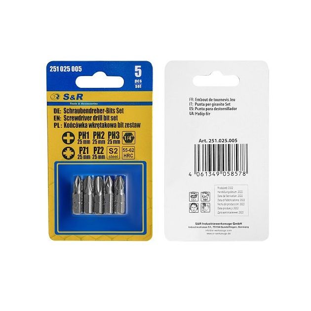 Биты S&R PH1-3+PZ1-2 25 мм 5 шт, фото , изображение 3 | SNABZHENIE.com.ua Биты S&R PH1-3+PZ1-2 25 мм 5 шт, фото , изображение 3 | SNABZHENIE.com.ua