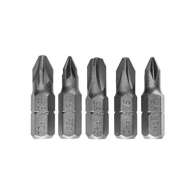 Биты S&R PH1-3+PZ1-2 25 мм 5 шт, фото  | SNABZHENIE.com.ua