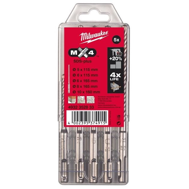Набор буров SDS-Plus 4-х режущих кромок MILWAUKEE 4932352833, фото  | SNABZHENIE.com.ua