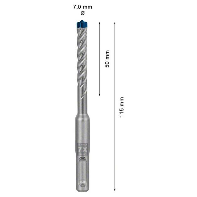 Ударное сверло EXPERT SDS plus-7X, 7 x 50 x 115 мм BOSCH, фото , изображение 6 | SNABZHENIE.com.ua