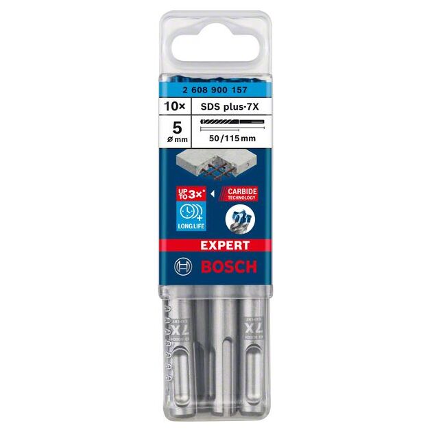 Ударное сверло BOSCH EXPERT SDS plus-7X, 5x50x115 мм, 10 шт., фото , изображение 5 | SNABZHENIE.com.ua