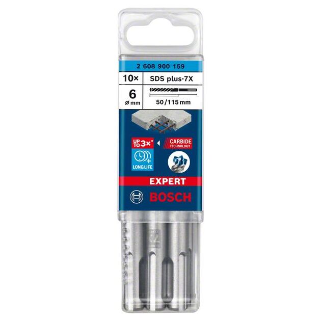 Ударное сверло BOSCH EXPERT SDS plus-7X, 6 x 50 x 115 мм, 10 шт., фото , изображение 5 | SNABZHENIE.com.ua