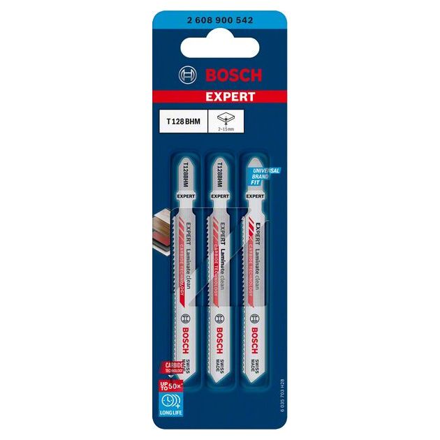 Полотно для лобзиков BOSCH EXPERT 'Laminate Clean' T128 BHM, 3 шт., фото , изображение 5 | SNABZHENIE.com.ua