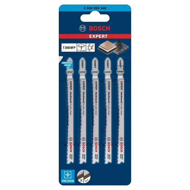 Полотна для лобзиков BOSCH EXPERT 'Hardwood 2-side clean' T 308 BFP, 5 шт., фото , изображение 5 | SNABZHENIE.com.ua
