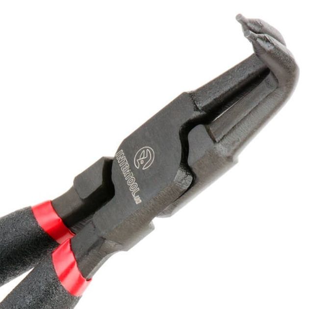 Щипці для зняття та установки стопорних кілець 180мм, вигнуті на стиснення, 40CrV, фосфатовані. INTERTOOL HT-7017, фото , зображення 4 | SNABZHENIE.com.ua