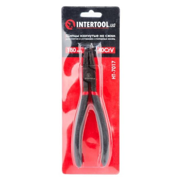 Щипці для зняття та установки стопорних кілець 180мм, вигнуті на стиснення, 40CrV, фосфатовані. INTERTOOL HT-7017, фото , зображення 5 | SNABZHENIE.com.ua