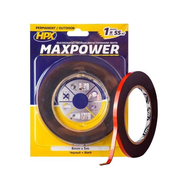 MAXPOWER OUTDOOR - черная двусторонняя лента 6мм х 5м для экстр. нагрузок, фото  | SNABZHENIE.com.ua