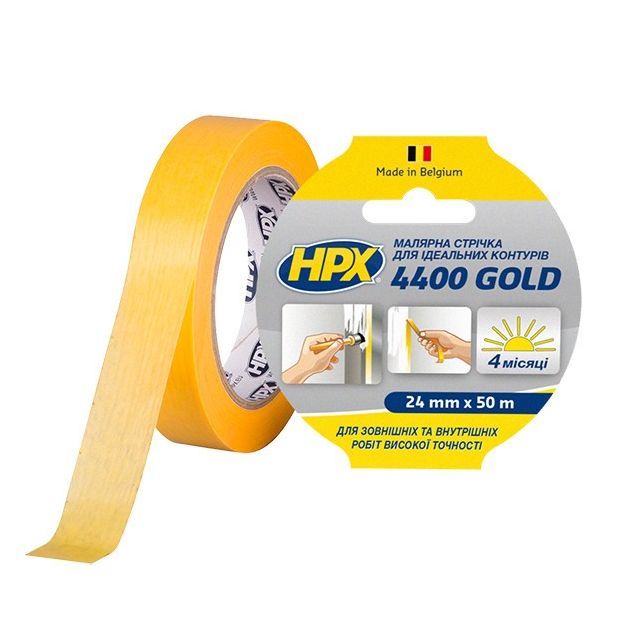 HPX 4400 “Золота” - 24мм x 50м - малярна стрічка (скотч) для зовнішнього застосування та чітких контурів, фото  | SNABZHENIE.com.ua