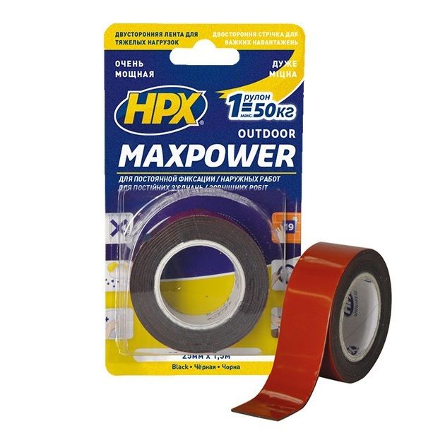 MAXPOWER OUTDOOR - черная двусторонняя лента 25мм х 1,5м HPX, фото  | SNABZHENIE.com.ua