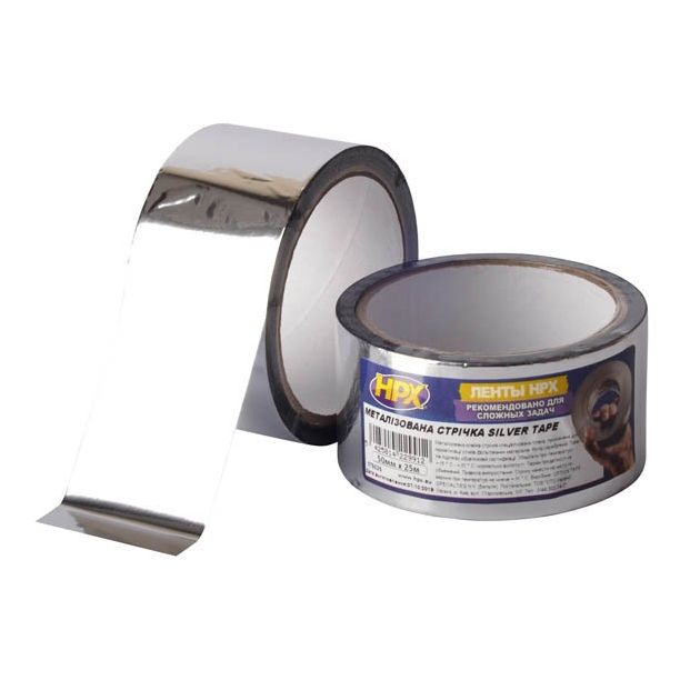 Клейкая лента HPX Silver Tape, 50мм x 25м, металлизированная, фото  | SNABZHENIE.com.ua