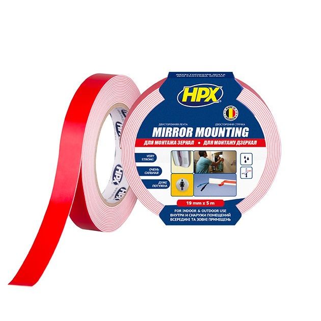 Двостороння вспенена клейка стрічка HPX для монтажу дзеркал 19мм x 5м, фото  | SNABZHENIE.com.ua