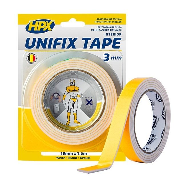 UNIFIX - 19 мм х 1,5 м - товста - 3 мм монтажна стрічка (скотч) HPX для миттєвої фіксації, біла, фото  | SNABZHENIE.com.ua