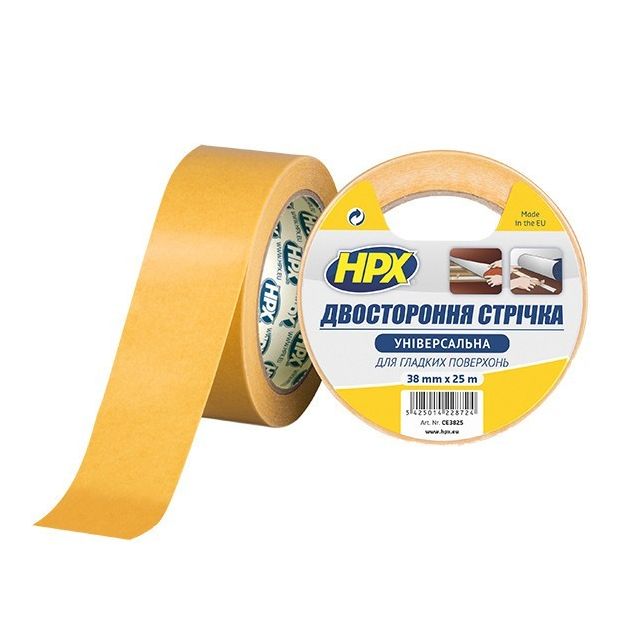 Універсальна двостороння клейка стрічка HPX - 38мм х 25м для гладких поверхонь, фото  | SNABZHENIE.com.ua