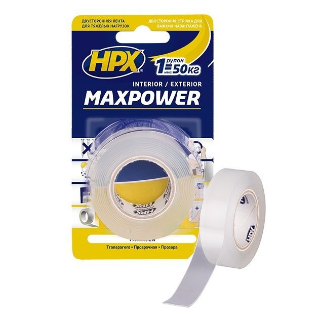 Прозрачная двусторонняя лента HPX 19мм x 2м для тяжелых нагрузок, фото  | SNABZHENIE.com.ua
