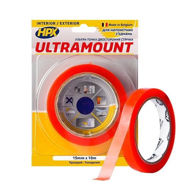 Ультра-тонкая прозрачная монтажная лента ULTRA MOUNT 15мм x 10м, фото  | SNABZHENIE.com.ua