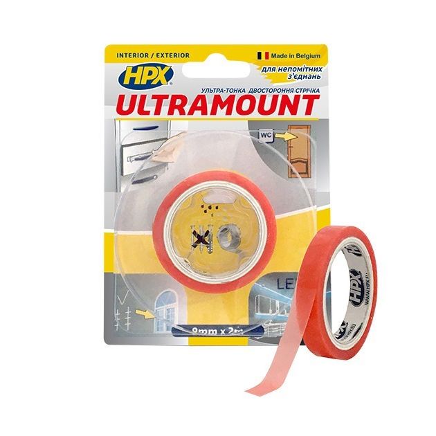ULTRA MOUNT - 9 мм x 2 м - ультра-тонка прозора монтажна стрічка для непомітних з'єднань, фото  | SNABZHENIE.com.ua