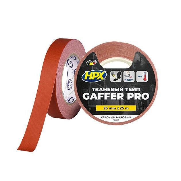 Клейкая лента HPX GAFFER PRO, 25мм х 25м, красный матовый, фото  | SNABZHENIE.com.ua