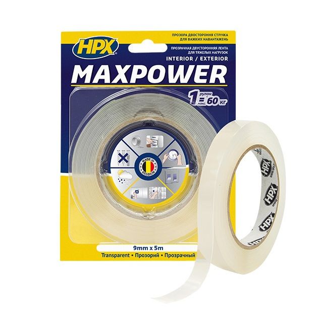 MAXPOWER - 9мм x 5м - прозрачная двусторонняя лента для тяжелых нагрузок, фото  | SNABZHENIE.com.ua