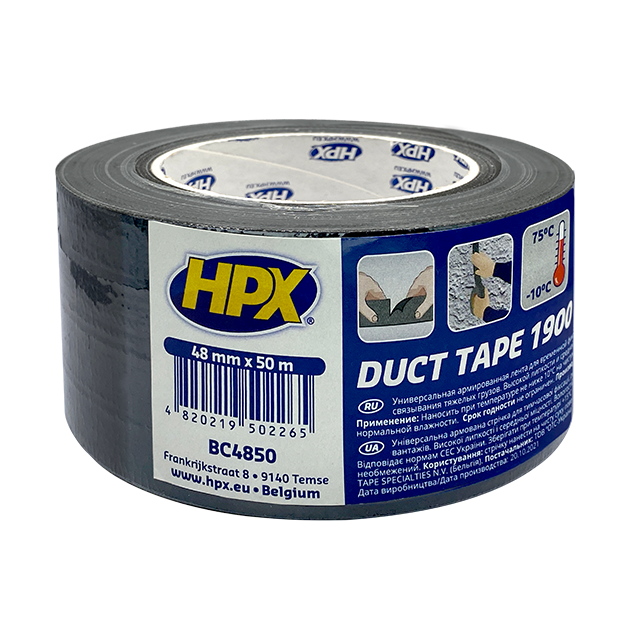 Армированная клейкая лента HPX Duct Tape Universal 1900, черная 48мм х 50м, фото , изображение 2 | SNABZHENIE.com.ua Армированная клейкая лента HPX Duct Tape Universal 1900, черная 48мм х 50м, фото , изображение 2 | SNABZHENIE.com.ua